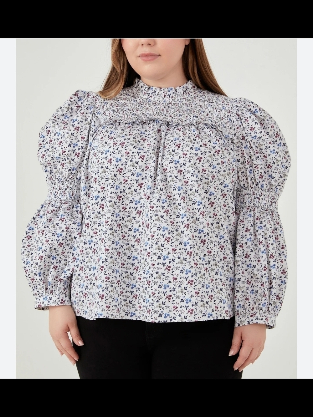 English Factory White Multi Floral Smocked Yoke Blouse